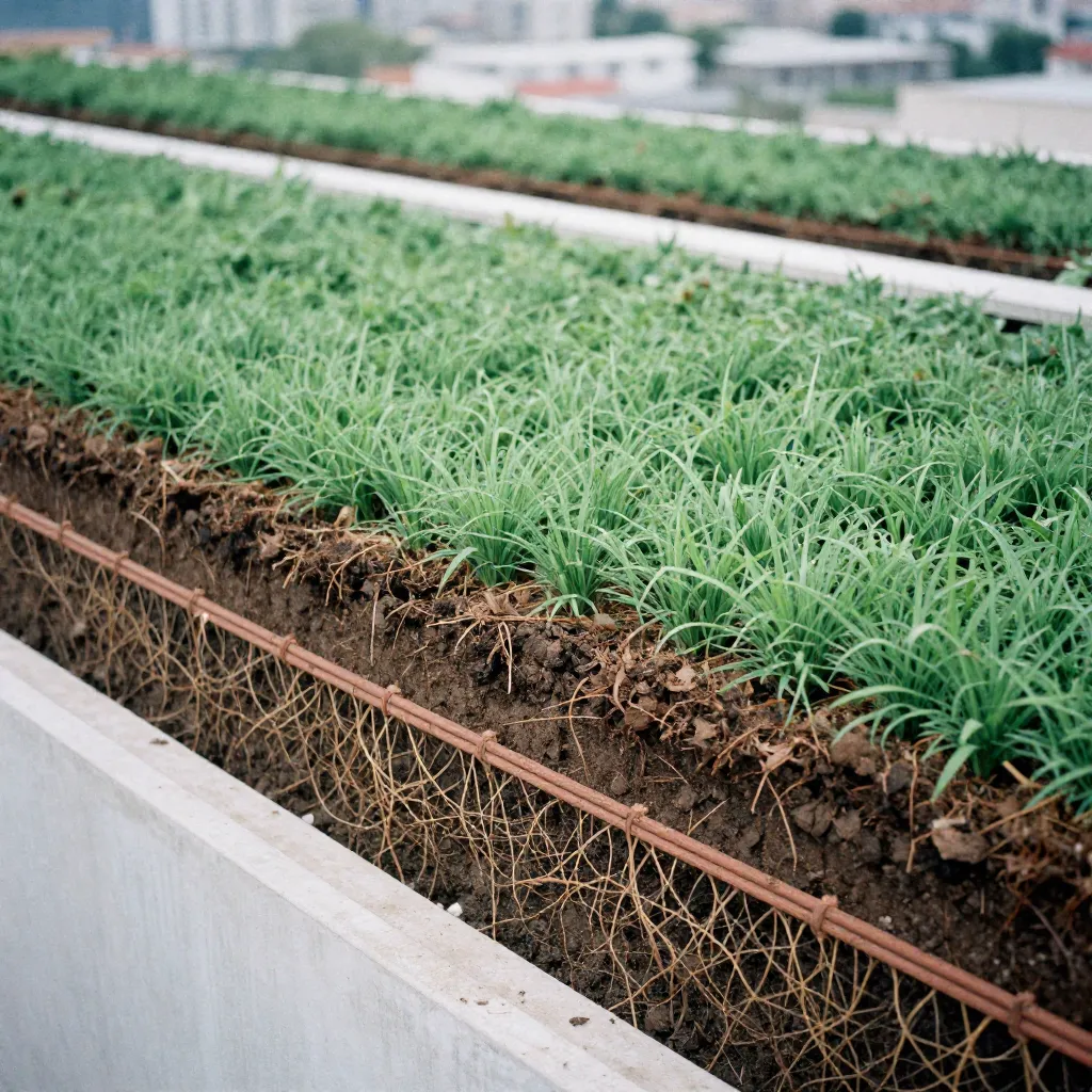 Rader av sedum på tak