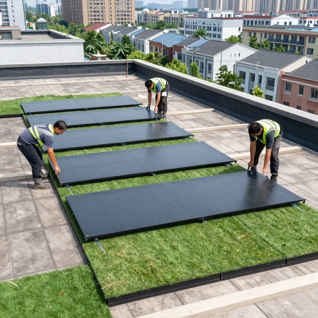 Grönt tak i kvällsljus